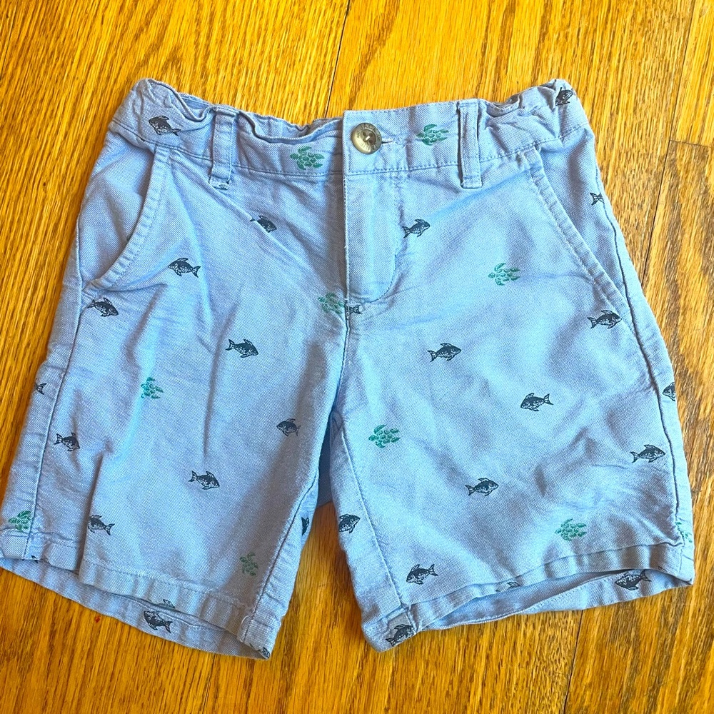 Janie & Jack blue chino shorts with fish and turtles